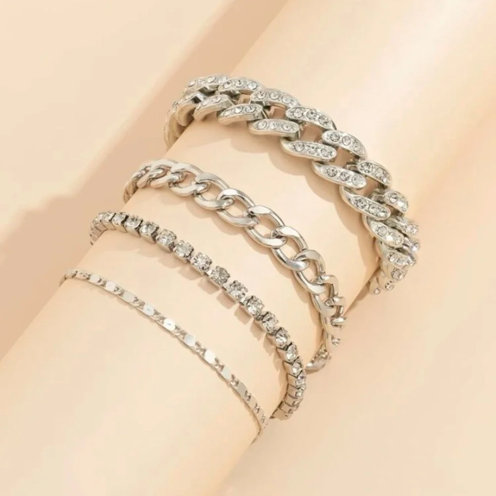 4 pcs Rhinestone Cuban Link Chain Bracelets - Picture 6 of 10